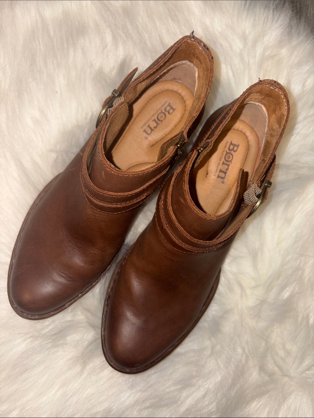 Born Brown Leather Ankle Booties with Side Buckle - Picture 5 of 5